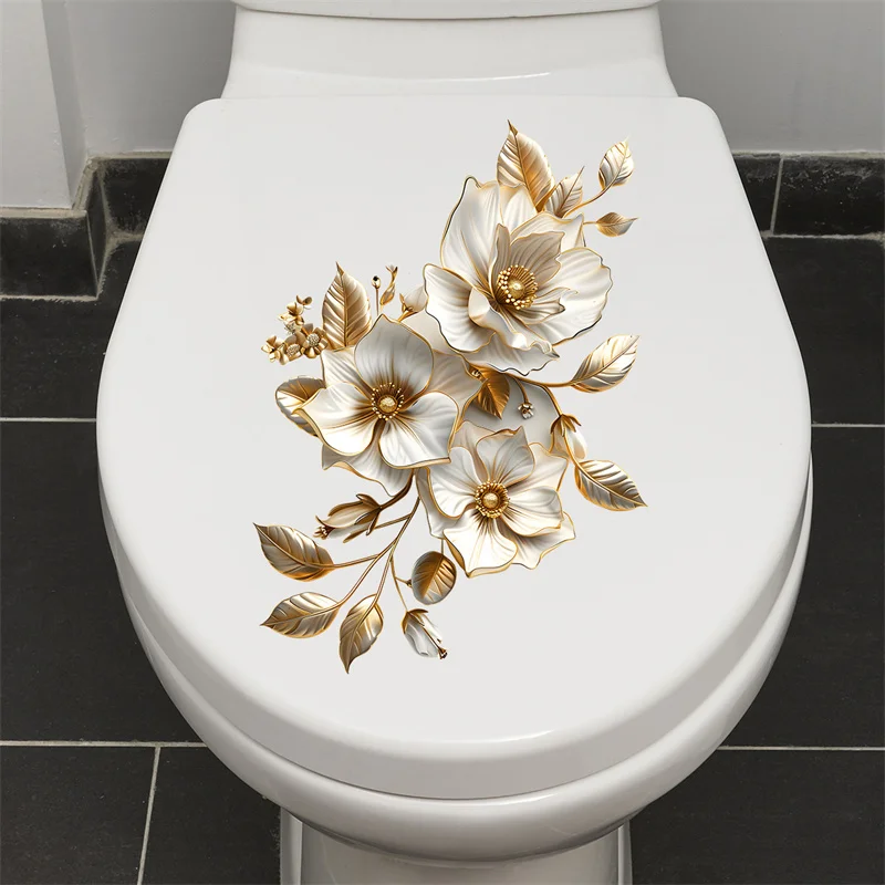 New-30X30cm White Flower Toilet Sticker Beautiful Bathroom Waterproof Self Adhesive Toilet Cover Decorative Sticker