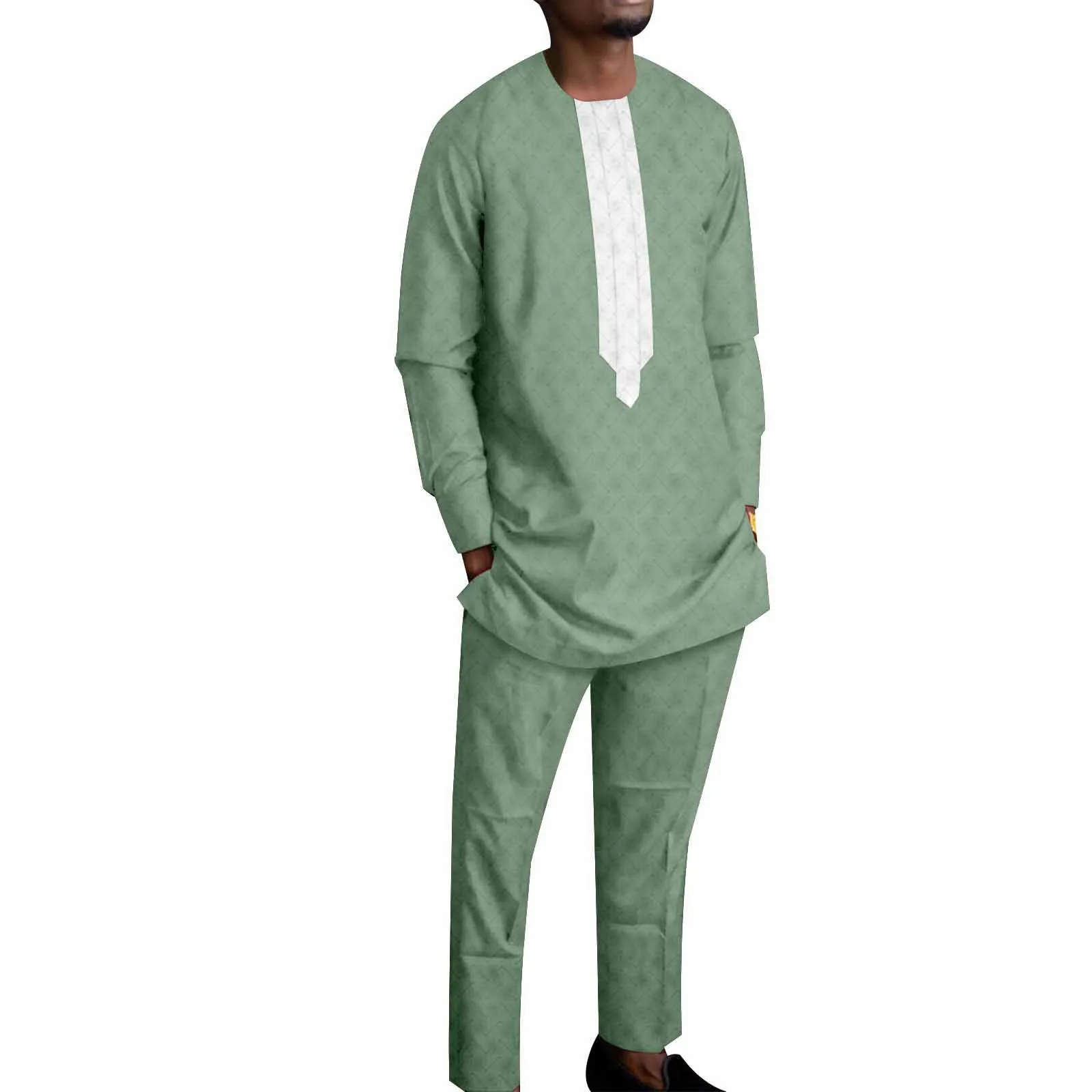 

Dashiki Mens Top Pant 2 Pieces Outfit African Men Clothing Sets Social Business Casual Riche African Clothing For Man (S-6XL)