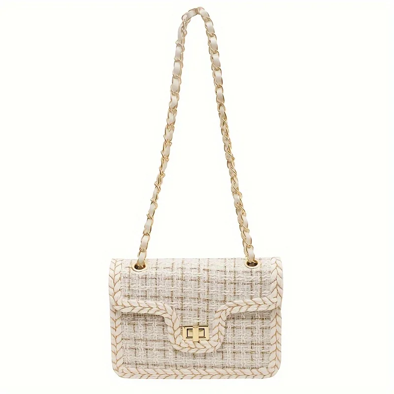 

Luxury Tweed Crossbody Bag, Women's Mini Chain Shoulder Bag, Fashion Plaid Pattern Square Purse