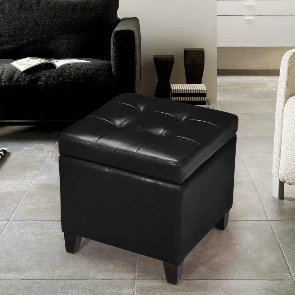 Bonded Leather Square Tufted Cubic Cube Footstool, 18