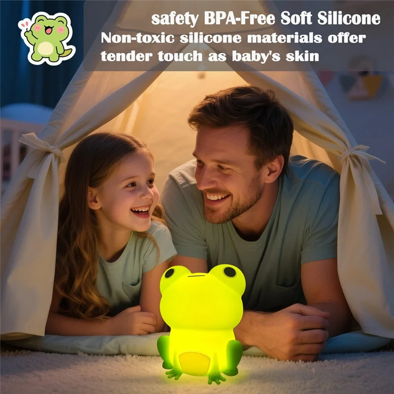 ABWZ-Cute Silicone Nursery Rechargeable Dimmable Bedside Lamp, Frog Night Light, Kids' Bedroom Decor, Frog Gifts