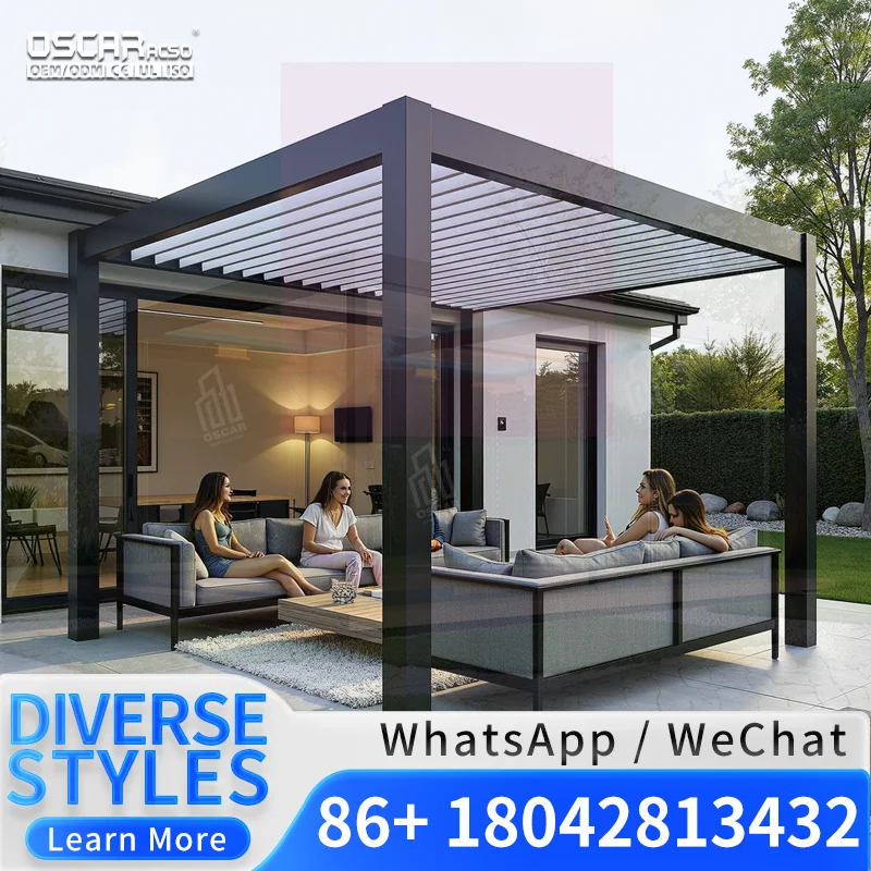 4X4 Meter Strong Wind Load Garden Decor Aluminum Frame Roller Screen Sun Shade for Backyard Patio Balcony Pergola
