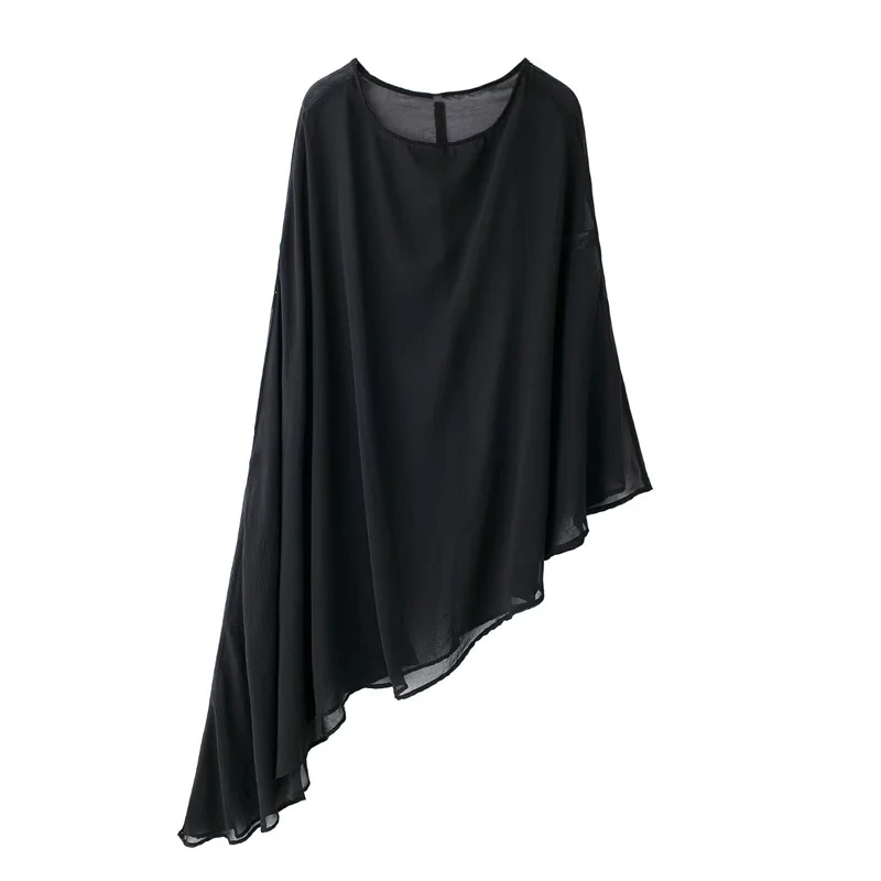 Autumn Women's Asymmetric Translucent Cape Coat 2024 New Fashion Casual Loose Shawl Tops Elegant Women's Clothing