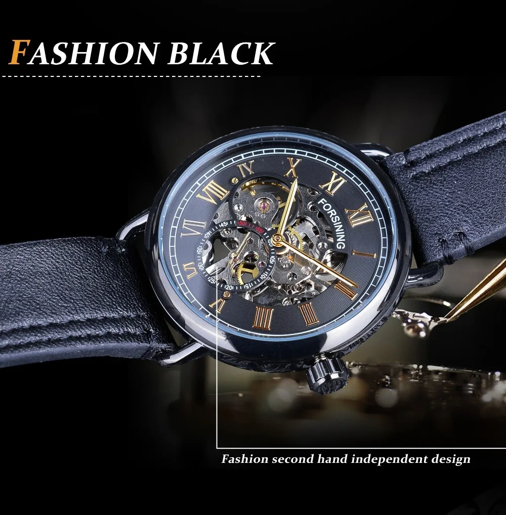 Fashion Forsining Top Brand Men's Casual Classic Popular Hollow Out Waterproof Handwinder Automatic Mechanical Leather Watches