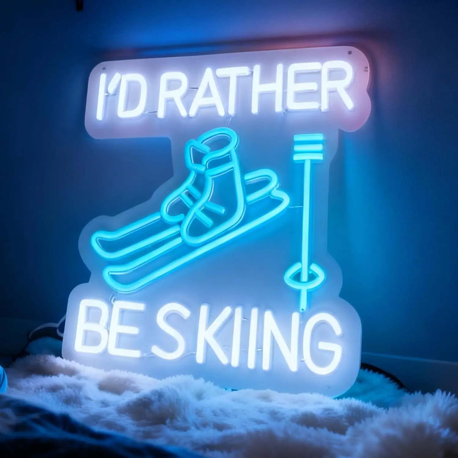 I'd Rather Be Skiing Neon Sign USB LED Neon Light Wall Decor Ski Shop Cabin Bar Bedroom Winter Sports Acrylic Wall Art Gift Lamp
