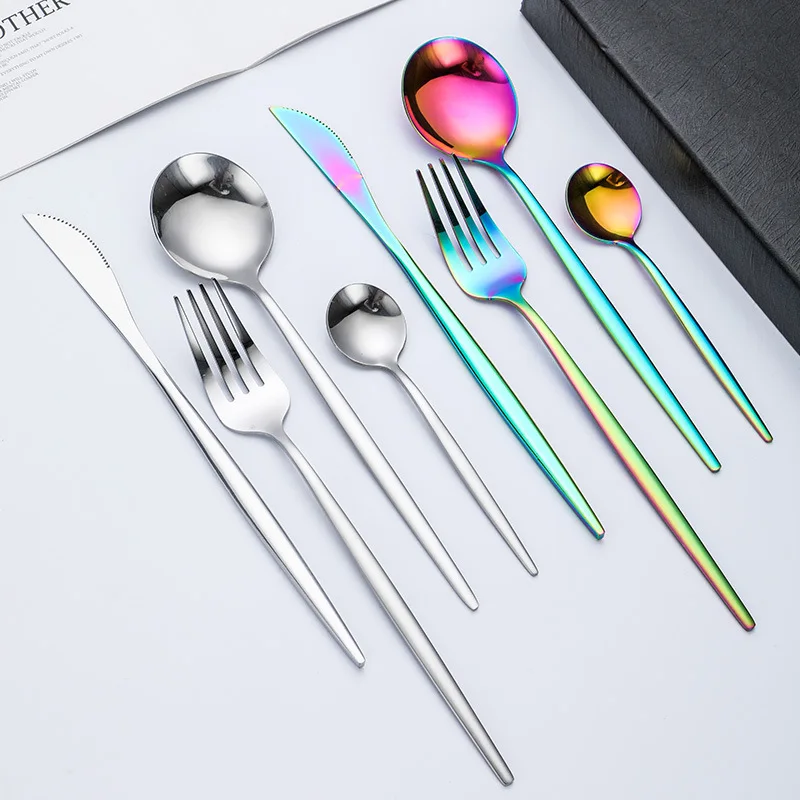 Outdoor Stainless Steel Tableware Titanium-plated Western Steak Cutlery Coffee Stirring Spoon Gift Four-piece Set