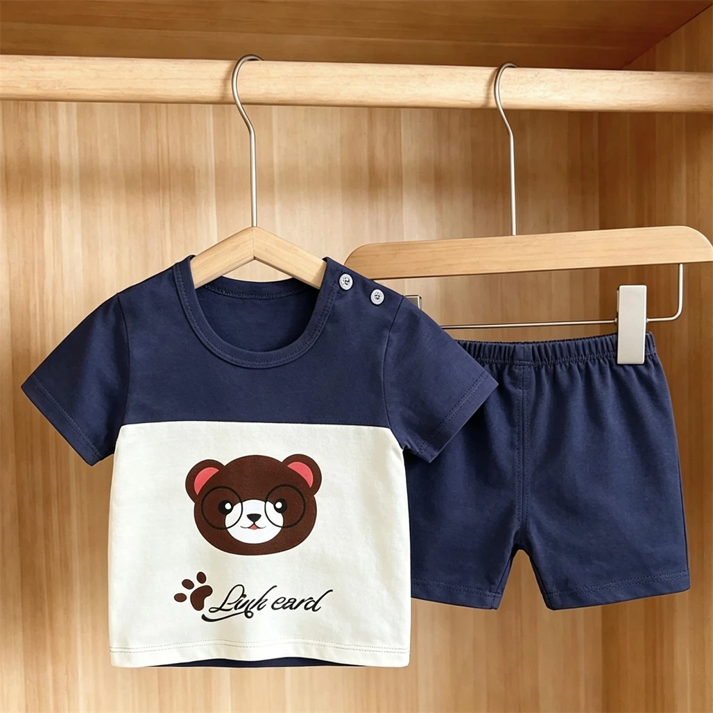 Cartoon Print TShirt+Shorts Two Piece Set Summer Costume Boys Kids New Design Tees Loose Shorts 2026 Child Lovely Tees Shorts