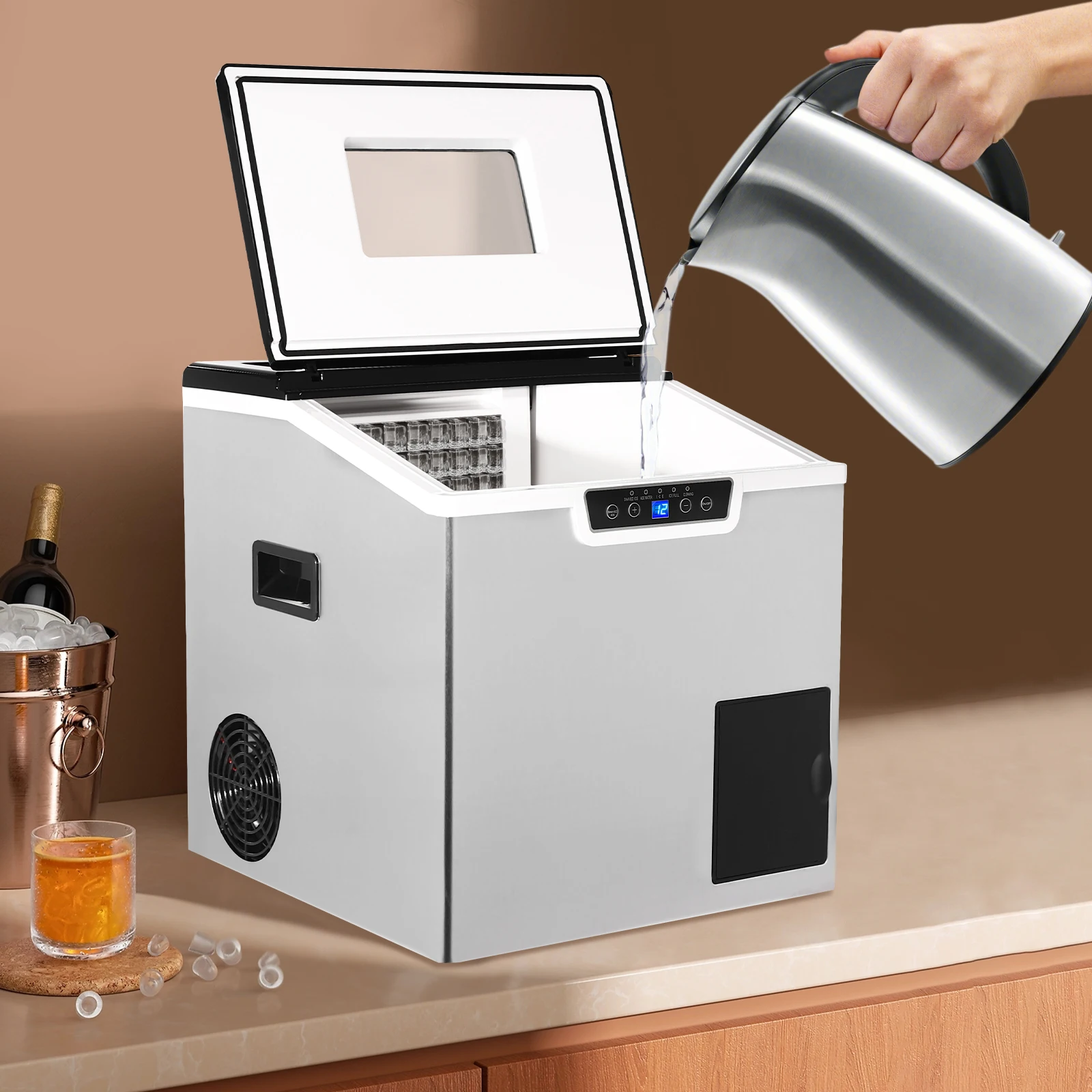 Eiszerkleinerer und Eiswürfelbereiter für die Hausbar – 1000 g Eisvorrat & Tisch-Nugget-Eismaschine