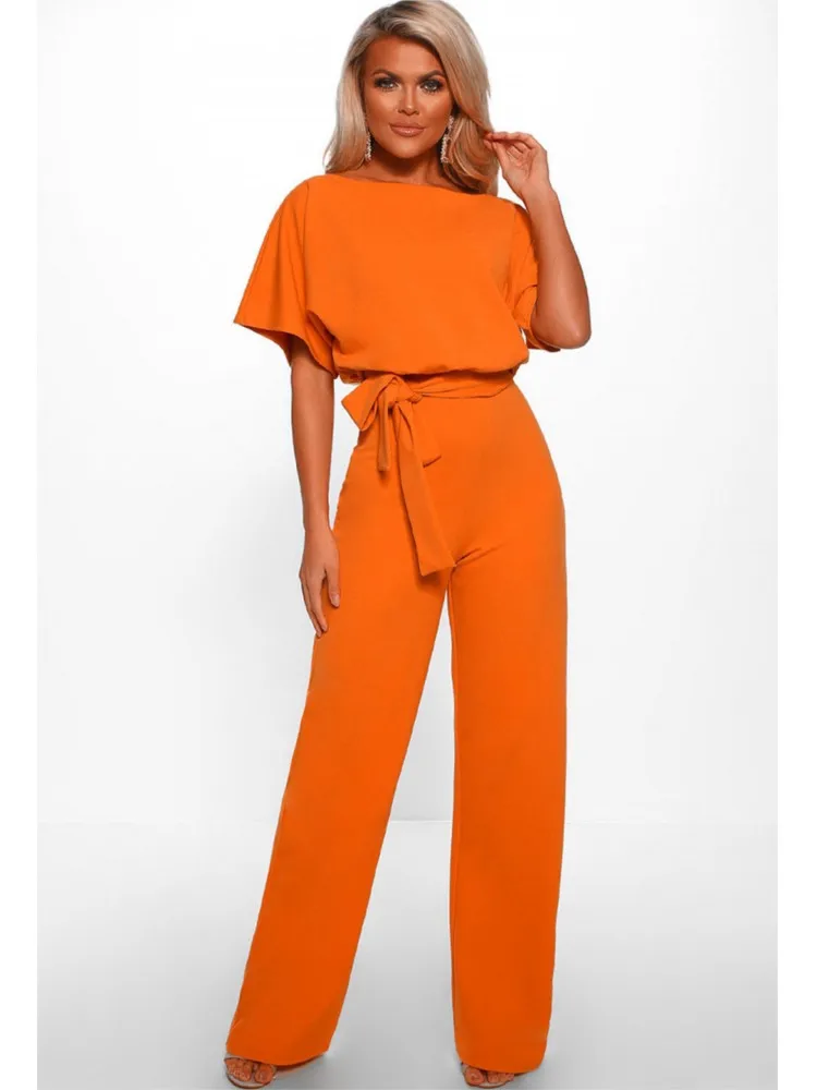 

Women's Summer Jumpsuit Fashionable Solid Color Round Neck Jumpsuit Women's Casual Short Sleeved Temperament Commuting Clothing