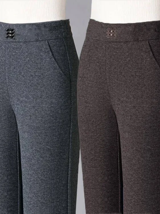 سروال نسائي واسع مبطن Fce عالي الخصر من ألياف البوليستر للتنقل Sle النسخة الكورية بنطال كاجوال دافئ لمنتصف العمر...