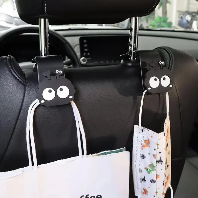 Cartoon Car Seat Back Hooks Black Charcoal Coal Ball Universal Vehicle Storage Organizer Cute Car Rear Storage Hooks for Handbag