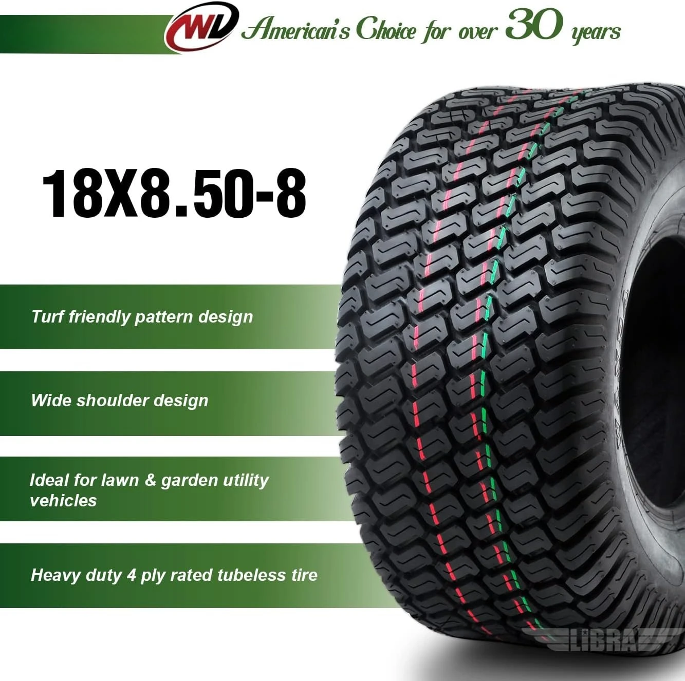 

Set 2 18x8.50-8 Lawn Mower Utiility Cart Turf Tires 18X8.5X8 P332-13028