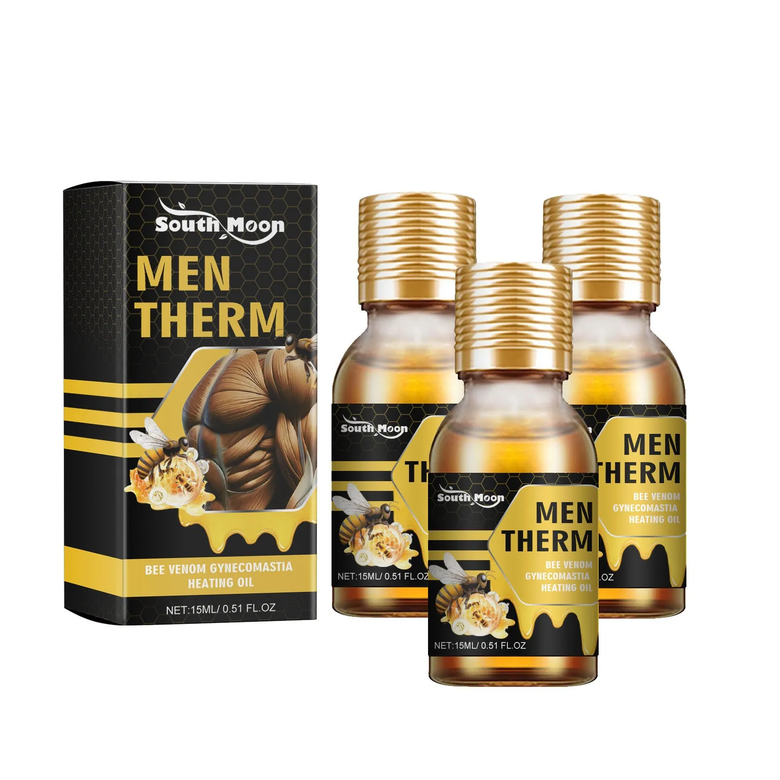 MenTherm Bee Gynecomastia Heating Oil, New Men Bee Oil, Eliminates Excess Breast Tissue, Strengthen Chest Muscles 15ml