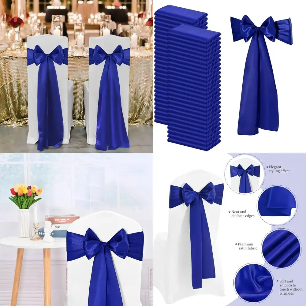 

100pcs Satin Chair Bows Sashes, Royal Blue, Washable Reusable, 7x108 inch, for Weddings, Events, Home Decor