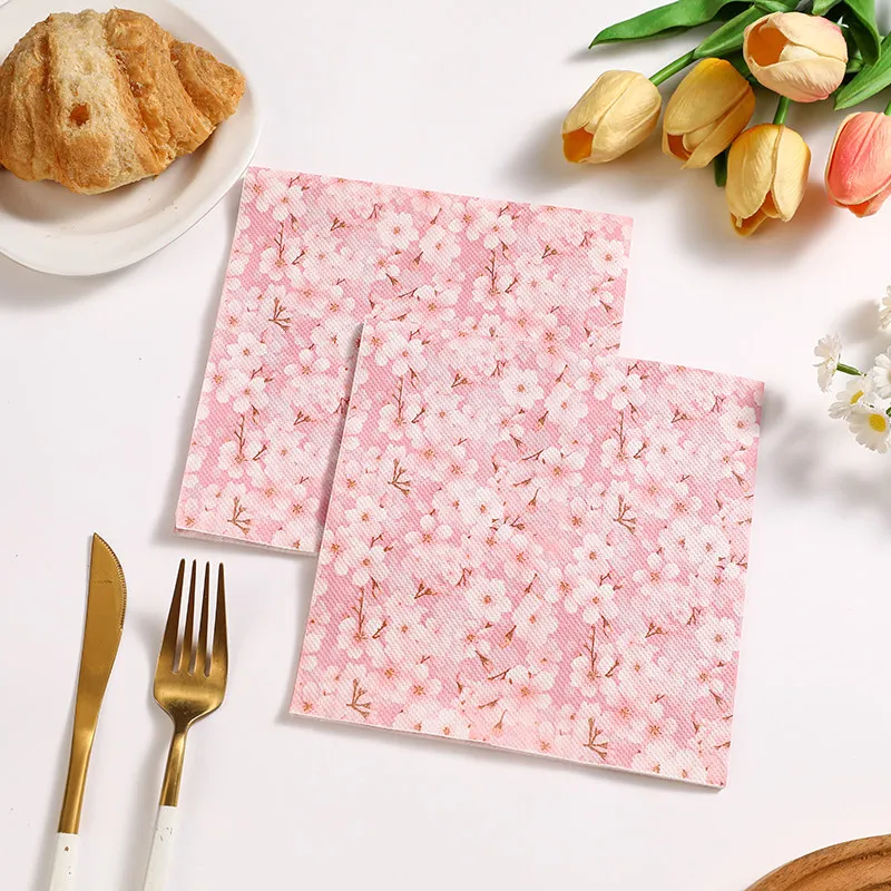 10/20 Sheets 33 * 33cm 2Ply Pink Cherry Blossom Napkins for Picnic Party Decoration, Colorful Printed Paper, DIY Decoupage Paper