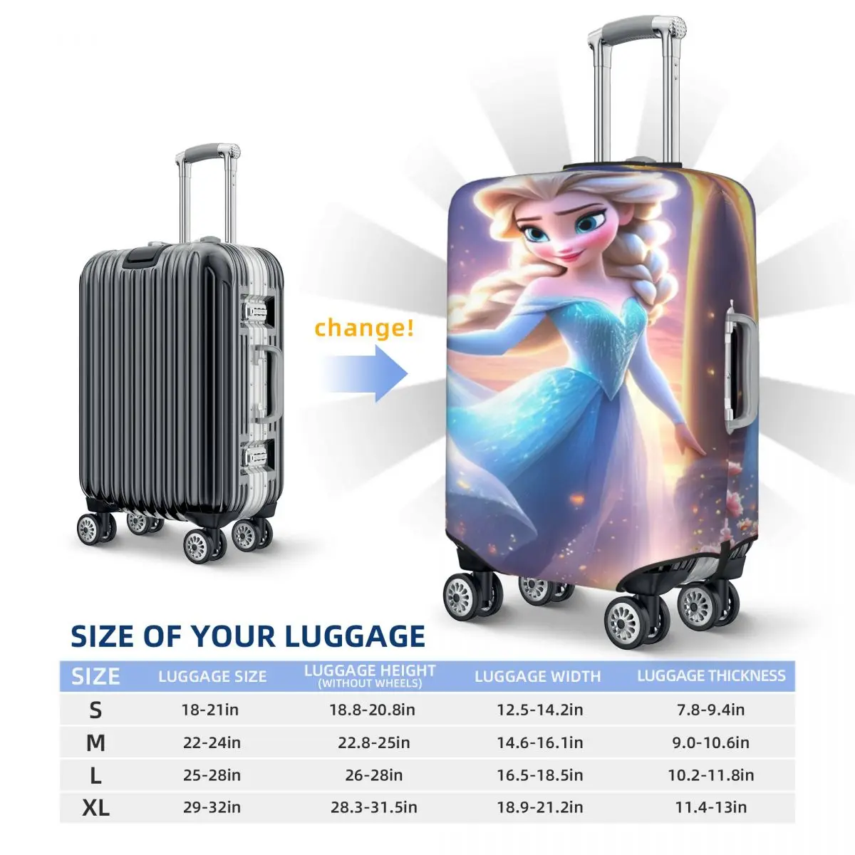 Capa protetora de bagagem lavável personalizada Frozen Cartoon Elsa para 18-32 polegadas