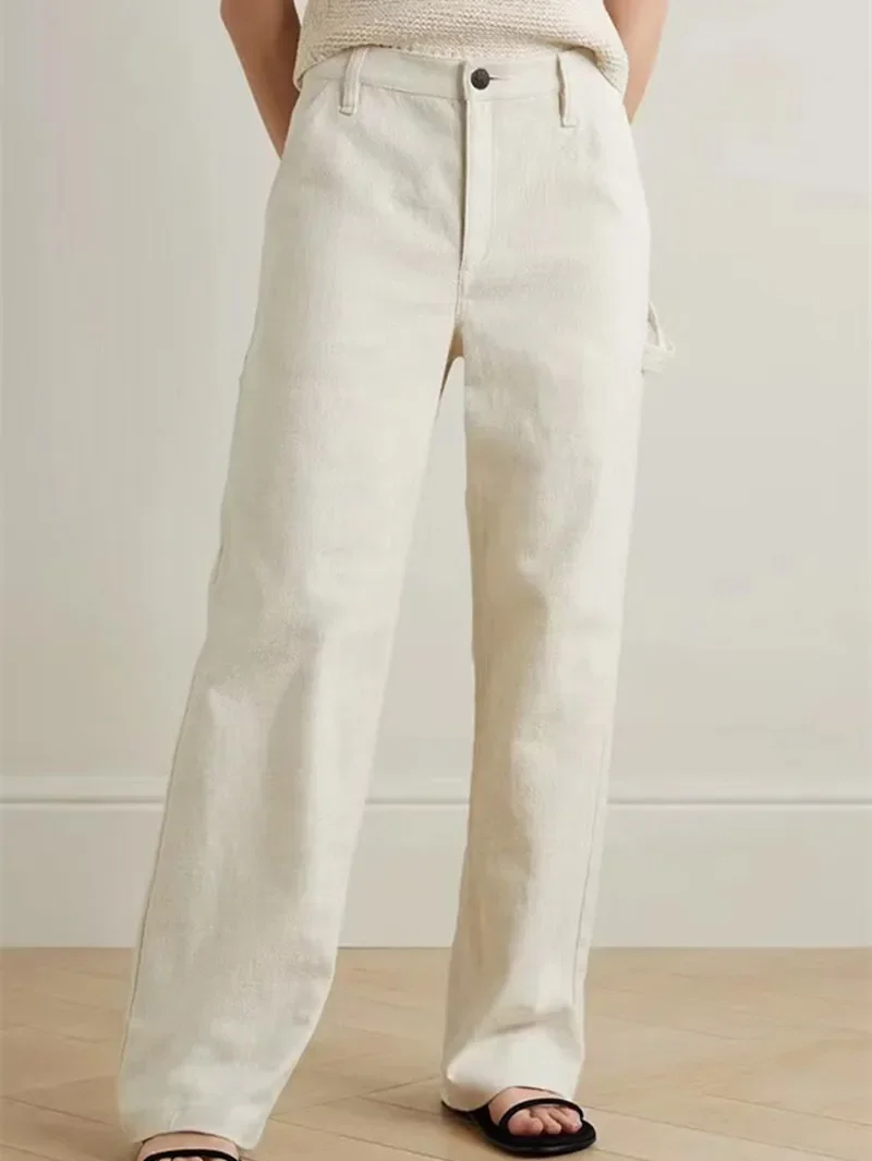 

Women's Straight Leg Denim Trousers Loose Fit Solid Safari Style with Zipper Fly Long Jeans for Autumn