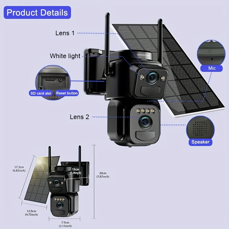 

4K Dual Lens Dual Screen PTZ Security Camera-5G Dual-Band WiFi 355° Coverage AI Auto Tracking Color Night Vision Spotlight Alarm