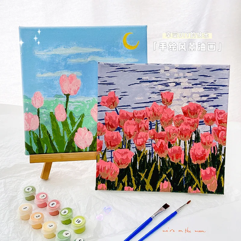 Kids DIY Digital Landscape Oil Painting Decoration Painting Handmade Toy Hand-painted Colour Filling Acrylic Paint Landscape Set