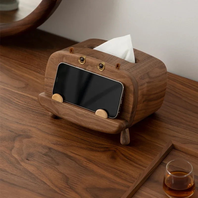 

Solid Wood Tissue Box Cute Practical Tabletop Display Creative Phone St Household Tissue Storage Box Walnut Wood Artwork