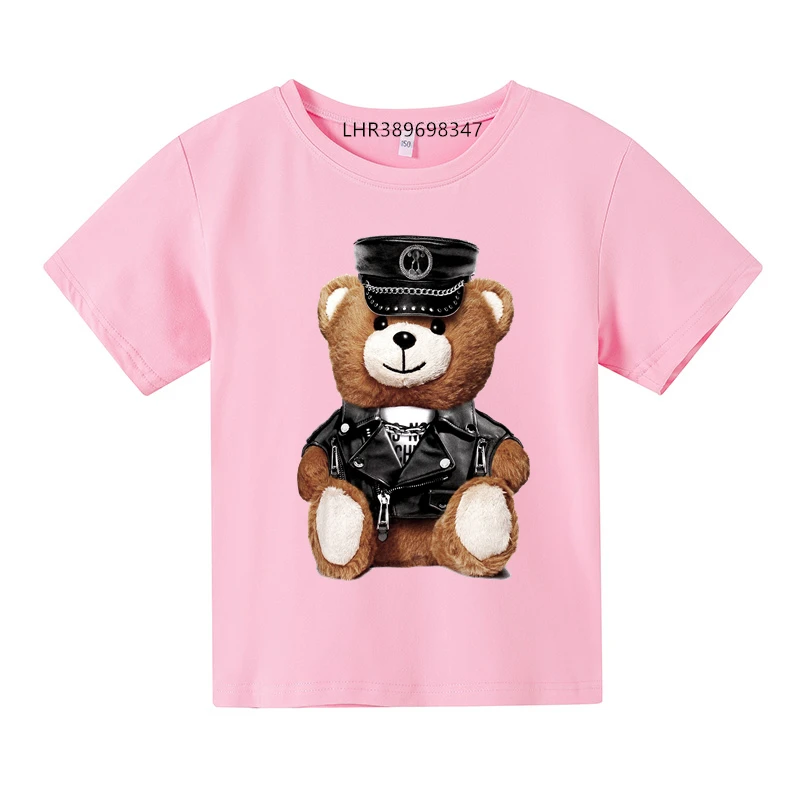 Summer round neck Children\'s T-shirt Boys Girls aged 3-12 Short Sleeved Casual T-shirt Anime Fashion Bear Print cotton Tops