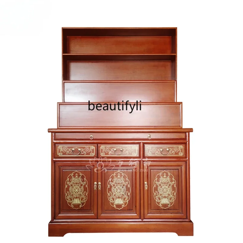 

A16 Solid Wood Chinese Style Altar Clothes Closet Buddha Statue Altar 3-Layer Household Prayer Altar Table Buddha Cabinet