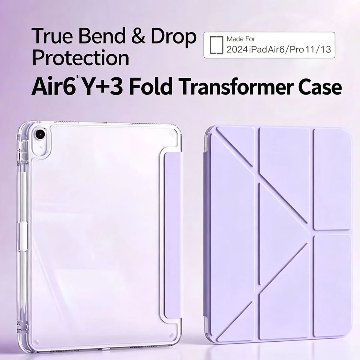3+Y-fold Flip Clear Cover For iPad 10th 11th Gen 2025 7/8/9 10.2'' Start Case For Air 4 5 6 7 11 For Air 2 9.7 Pro 11 Mini 6 7