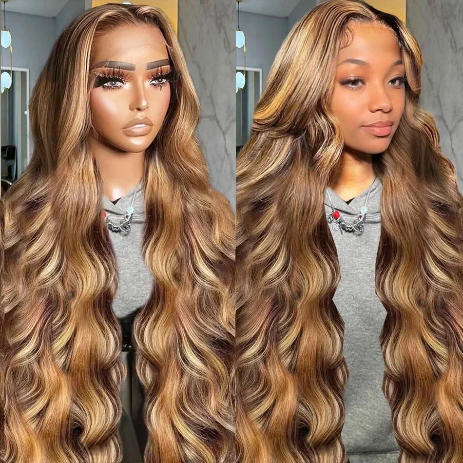 

46-дюймовый Ombre Медовый Блондин Цветные Объемные Волнистые Волосы Парики Реми Человеческие Волосы Парик 13x4 HD Кружева Фронтальная Предварительно Сорванные 13x6 HD Парик Шнурка