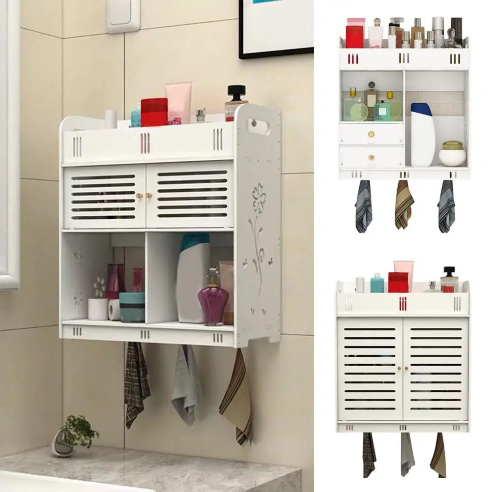 Bathroom Wall Cabinet Damage-free Bathroom Storage Kitchen Wall Cabinet with Capacity Multiple Compartments Storage Organizer