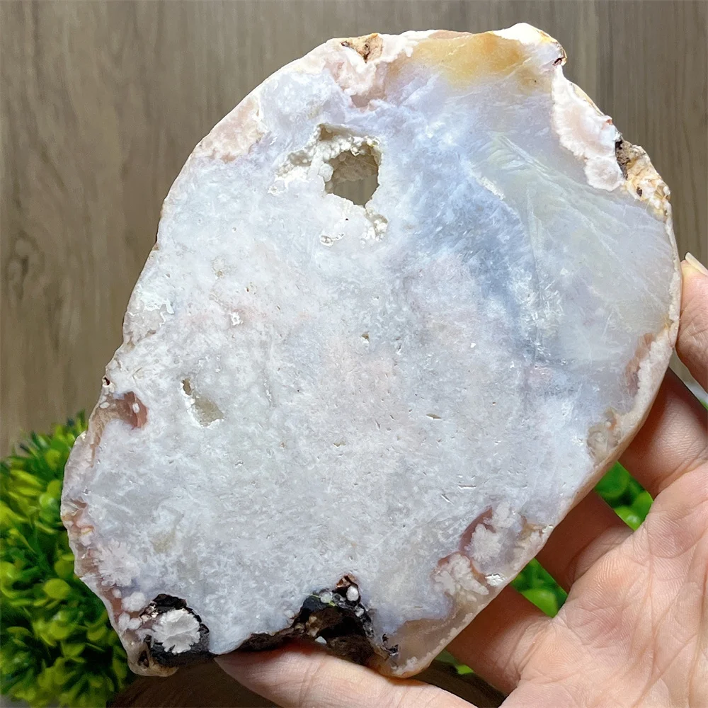 Crystal Natural Pink Amethyst Flower Agate Slab Minerals Energy Gemstone Geode Healing Reiki Spiritual Home Decoration+Stand