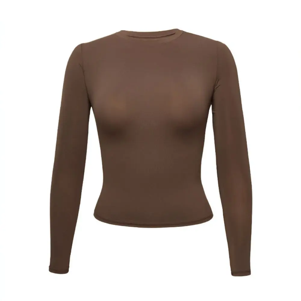 Women Crew Neck Long Sleeve Basic Tee Slim Fit Top Solid Color Stretchy Casual Shirt Fall Soft Fashion Sexy Layering Blouse