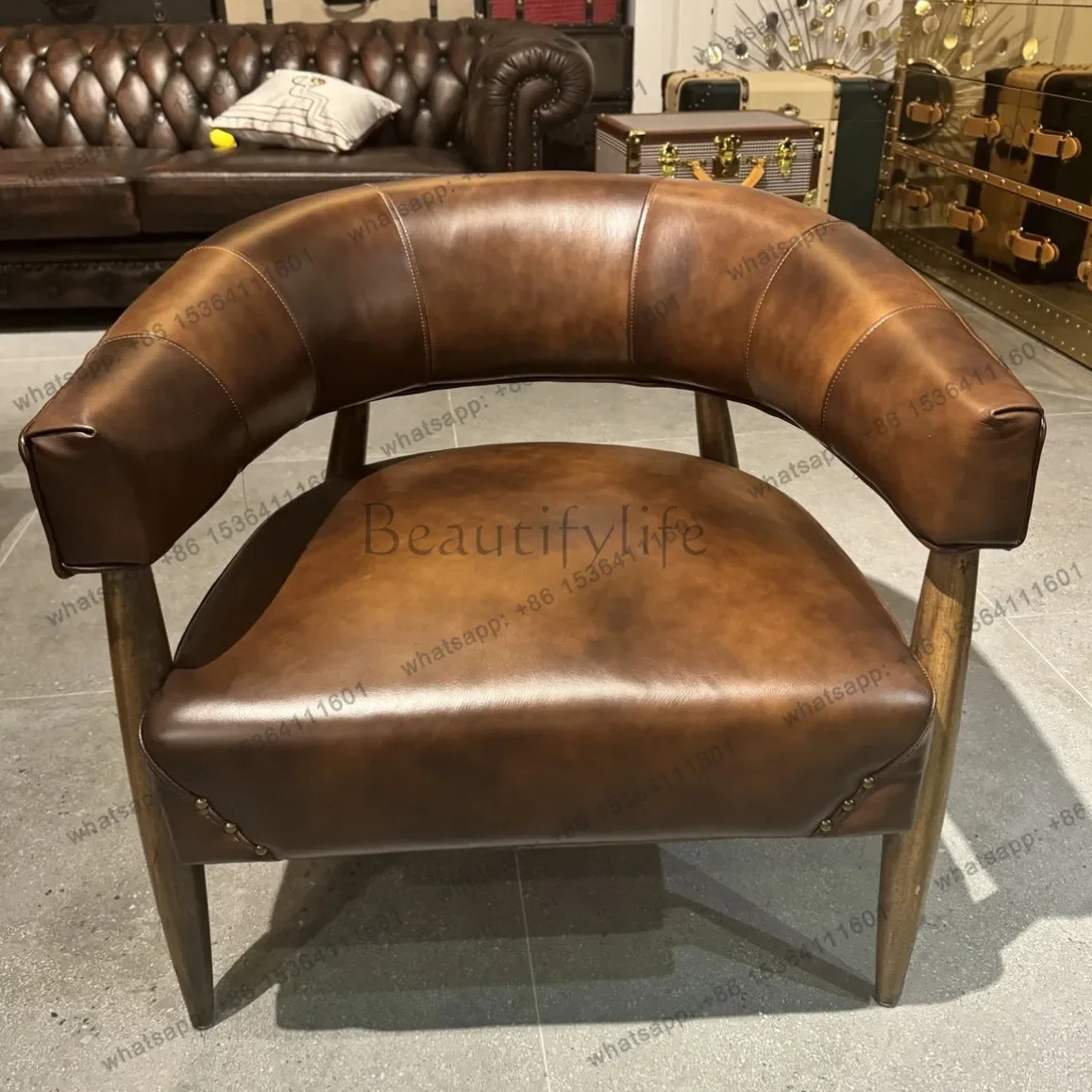 D33Retro American leisure chair leather living room master chair length width and height 75 * 75 * 60cm
