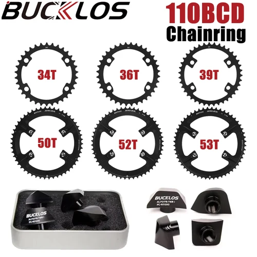 Plato de bicicleta BUCKLOS 110BCD, plato de bicicleta de carretera de doble velocidad 34/36/39/50/52/53T, pernos de plato de bicicleta para R7000 R8000 R9100