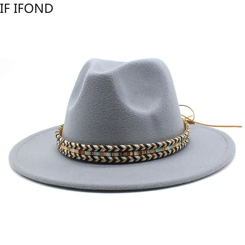 Winter Felt Fedora Hat For Women 59-61CM Big Size Trilby Jazz Hats Fascinators Wedding Church Party Cap chapeau femme