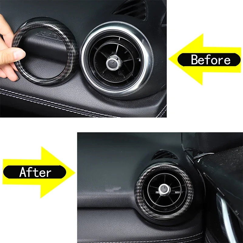 For 2016-2023 Mazda MX-5 ABS carbon fiber car dashboard air outlet decorative ring sticker car interior accessories 3Pcs