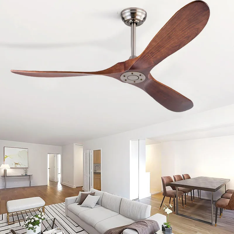 42 52 60in Wood Ceiling Fan Solid 3 Blades with Reversible DC Motor Electric Fan Living Room Dining Room  Remote Ceiling Fans