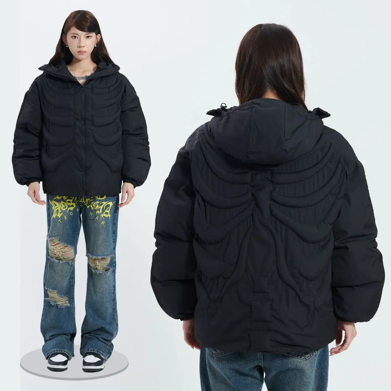 

Convex Skeleton Hooded Men's Winter Parka, American Street Men's Padded Jacket, Oversize Mans Snow Clothing
