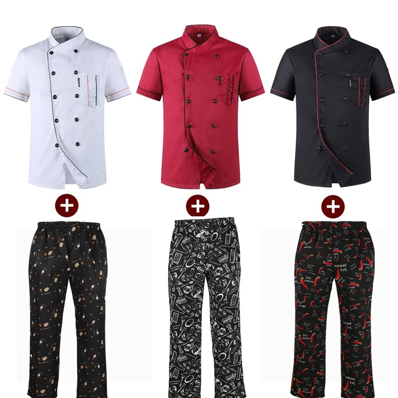 Chef Uniforms Set for Men Women Restaurant Pastry Kitchen Cook Waiter Jacket and Pants