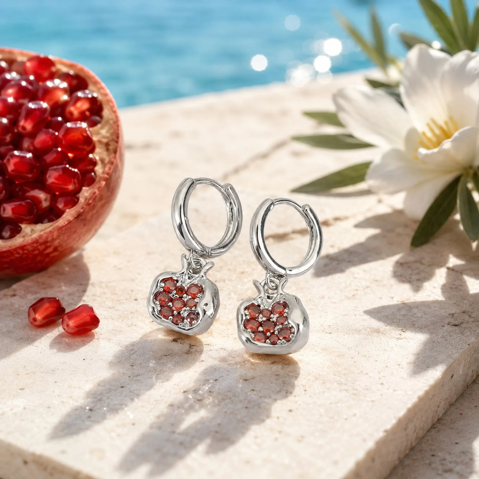 Creative Red Zircon Pomegranate Drop Earrings for Women, Waterproof Cute Fruit Pendant, Unique Statement Jewelry Gift