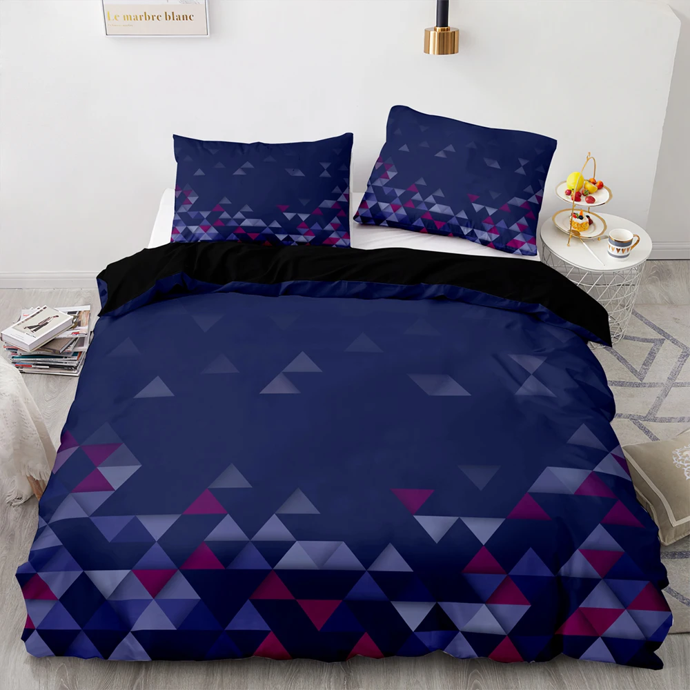 Red Glowing Polygonal Grid Pattern Bedding Set, 135×200 Duvet Cover Set With Pillowcase, 260×220 Quilt Cover，Black Blanket Cover