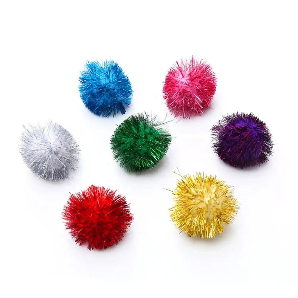 Soft Large Cat Pom Toys Balls 5CM Gilter Cat Kitten Toy Cat Sparkle Balls