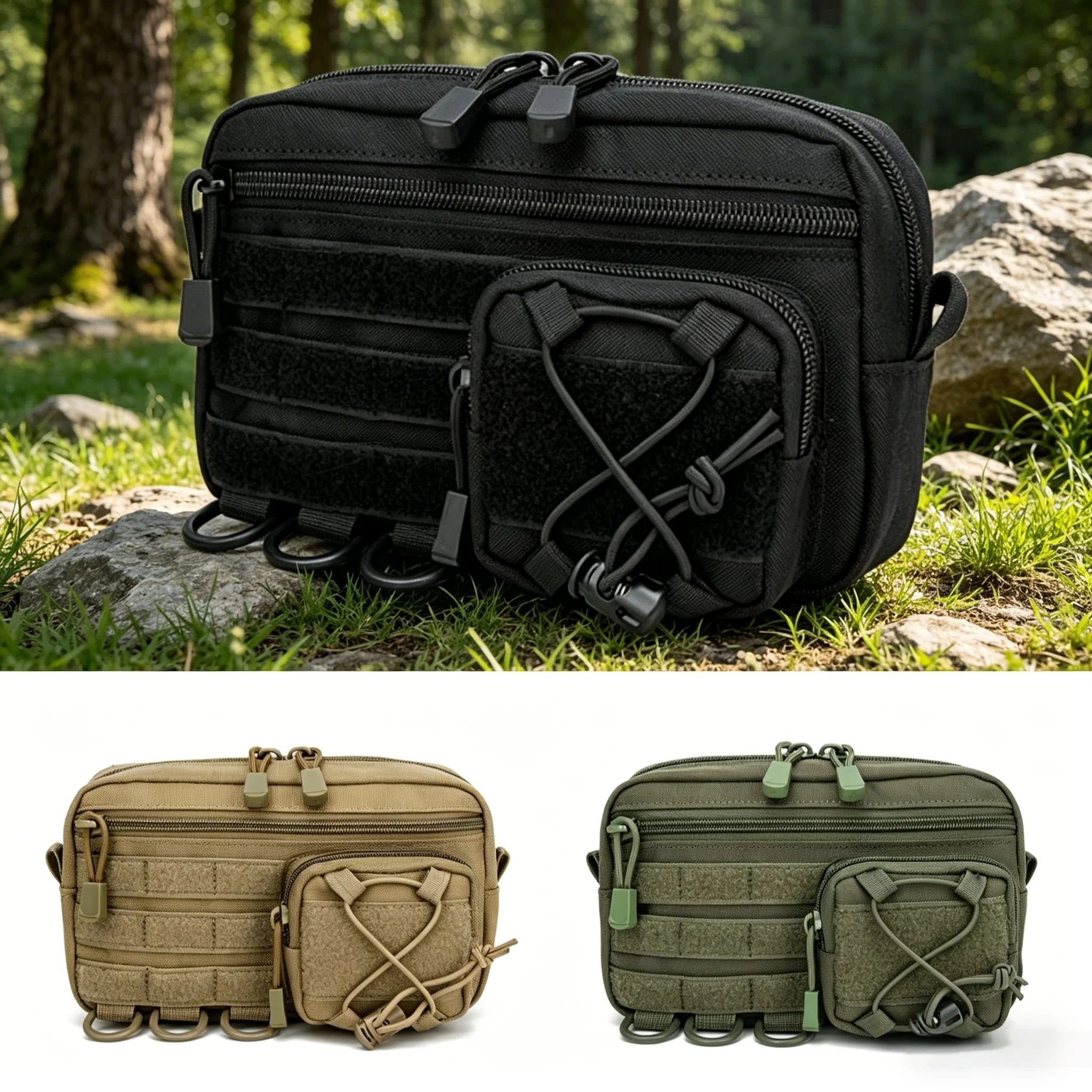 1000D EDC Pouch Molle Organizer Bag Horizontal Modular Utility Tool Pouch Outdoor Waist Pack EMT Hunting Fanny Pack