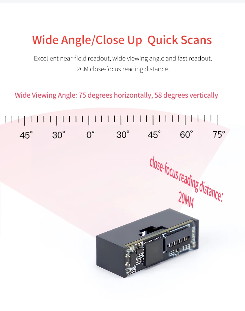 2D Embedded Fixed Mount Weitwinkel Barcode Scanner Engine 1D 2D QR Barcode Reader Mini-Größe Geeignet für PDA Roboter Integration