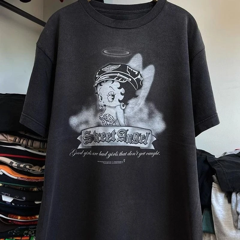 

Angel Betty Miss Short Sleeve T-Shirt Men's and Women's American Ruffian Handsome Top Y2k Men Oversized Short Sleeve Shirts