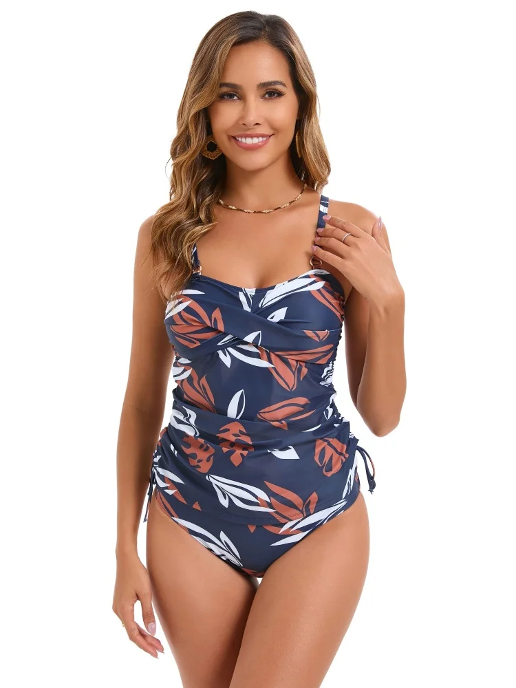 Two Piece Swimsuit Women 2026 New Leaves Print Sling Sexy Swimwear Summer Tankini High Waist Beachwear Bathing Suit For Female