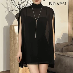 Chiffon Thin Irregular Temperament Blouse Summer Sleeveless Solid Simplicity Elegant Shirt Tops Fashion Vintage Women Clothing