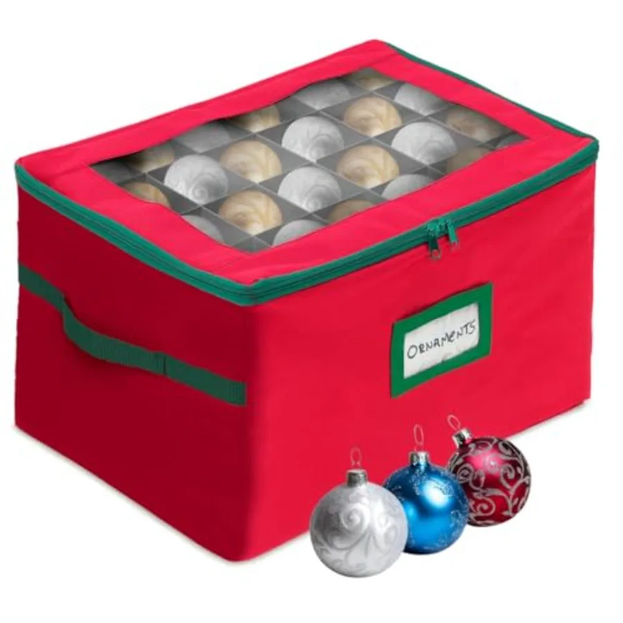 

Christmas Ornament Storage Box with Dividers - Fits -3" 4 Removable Trays Durable and Space-Saving Clear Top Lid Convenient Sto