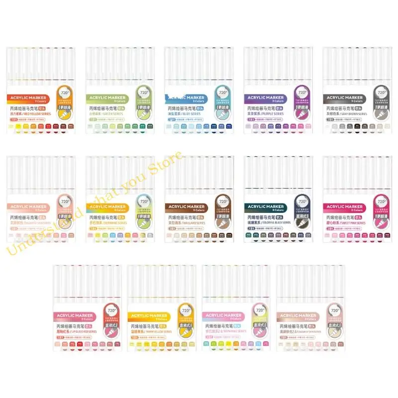 

J60A Liquid Acrylic Paint Marker 9 Color Acrylic Paint Pen Quick Dry Brush Marker Pen for Painting on Paper Stone Fabric