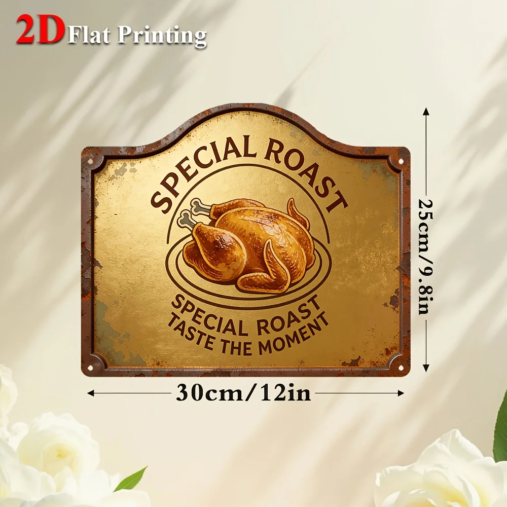 1pc 2D Flat Sign Artwork Showcasing A Vintage 'Special Roast' Design With A Golden Turkey, Ideal For Decorating A Farmhouse