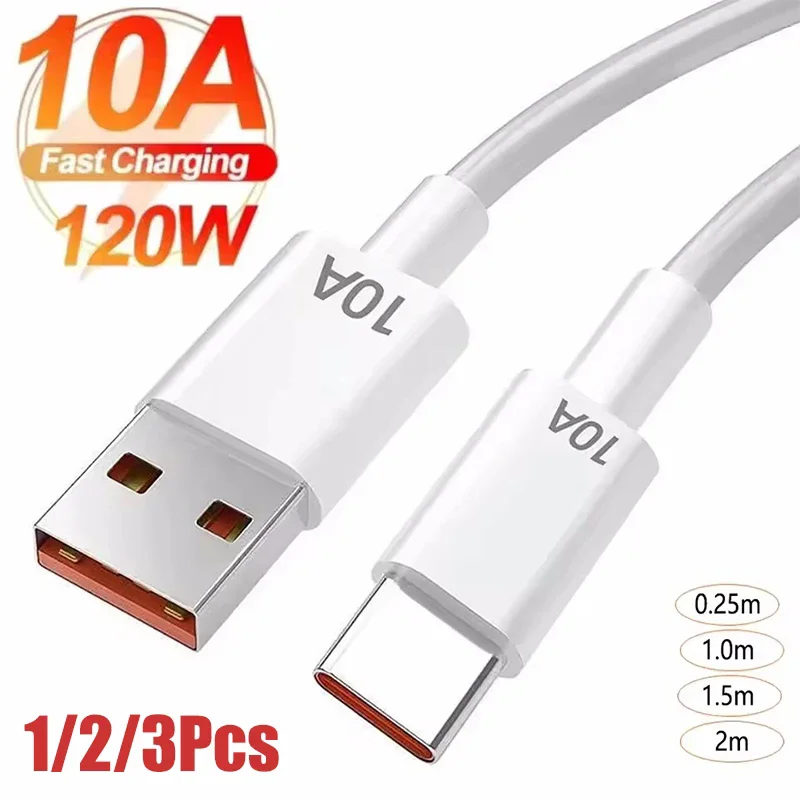 1/2/3Pcs 120W Cable 10A Super Fast Charging USB to Type C Cable For Android Highspeed Data Transfer For Xiaomi 17 Redmi Cable